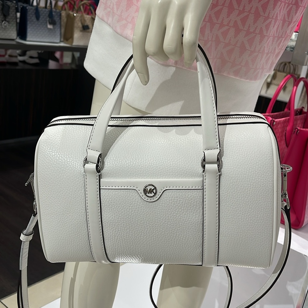 MICHAEL KORS JST TRAVEL MD DUFFLE SATCHEL SHOULDER CROSSBODY BAG MK  OPTIC WHITE - Picture 8 of 16